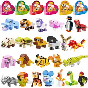 24Pcs & 26Pcs&28pcs Animal Building Blocks Valentines Cards for Kids 2025 Valentine's Day Gifts Heart-Shaped Boxes with Love Notes Creativity