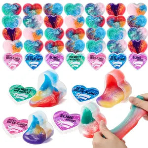 30Pcs Cosmic Realm Slime Hearts / Balls with Kids Valentines Cards for Classroom Exchange 2025 Valentine